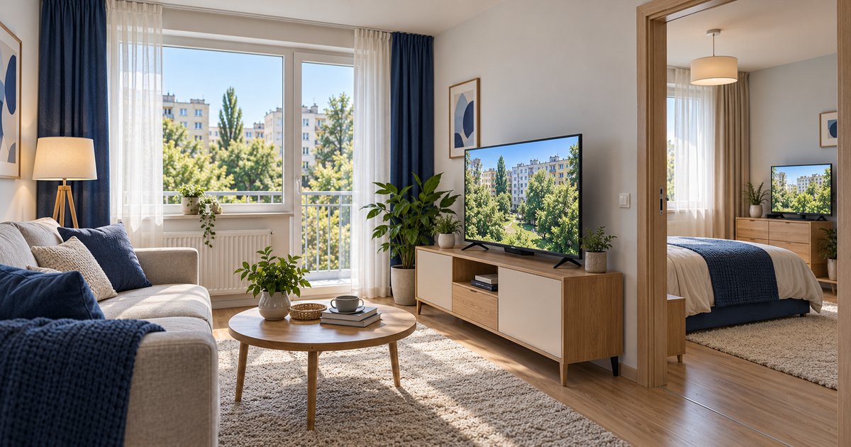 Două televizoare în camere diferite ale unui apartament.